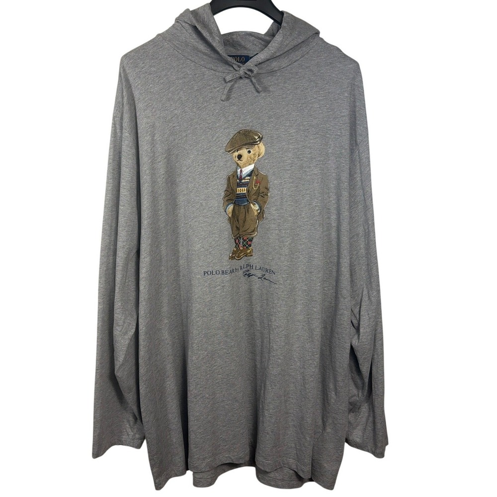 POLO RALPH LAUREN Gray Polo Bear Graphic Long Sleeve Hoodie 3XLT